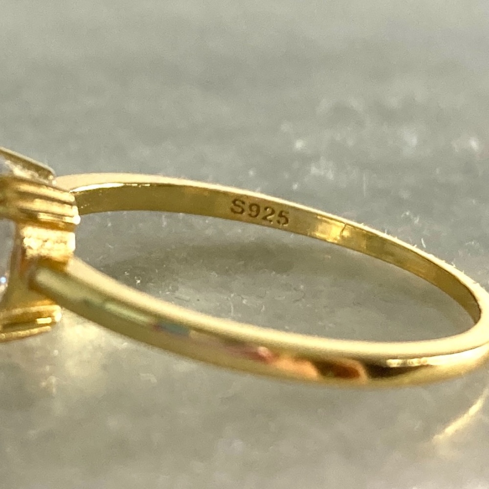 Sterling Silver Simulated Diamond Solitaire Gold Ring - Picture 6 of 6